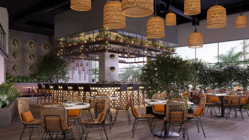 tropical restaurant rattan pendants sarasota interior design